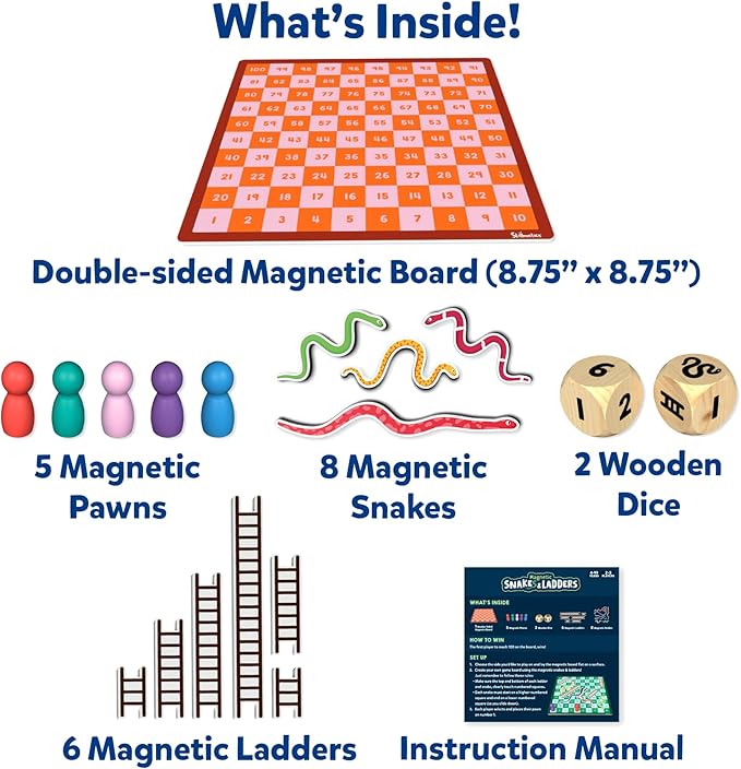 Skillmatics Snakes & Ladders - Magnetic & Customizable Board Game with a Twist, Classic Strategy Game for Family Game Night, Travel Toy & Gift for Boys, Girls, Teens & Adults, 2-5 Players