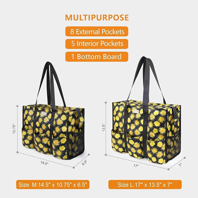 TOPDesign Utility Water Resistant Tote Bag with 13 Pockets, Top Zipper Closure & Thick Bottom Support, for Working Women