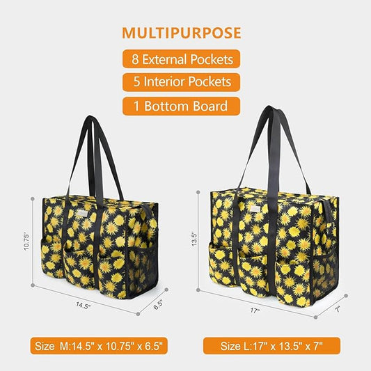 TOPDesign Utility Water Resistant Tote Bag with 13 Pockets, Top Zipper Closure & Thick Bottom Support, for Working Women