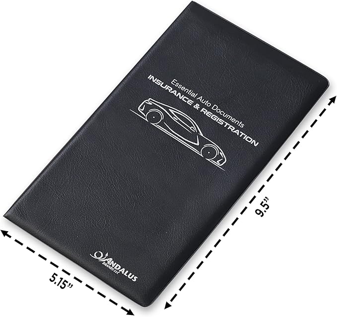 Andalus Auto Registration & Insurance Card Holder Pack of 2, Waterproof Essential Car Registration Holder with Hook & Velcro Closure, Perfect for Every Vehicles Glove Boxes (Black - 9.5" x 5.15")