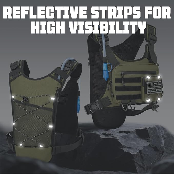 Hydration Vest with 2L Water Bladder for Men and Women,Lightweight Adjustable Hydration Backpack,Reflective Running Vest Chest Bag for Climbing Cycling Hiking