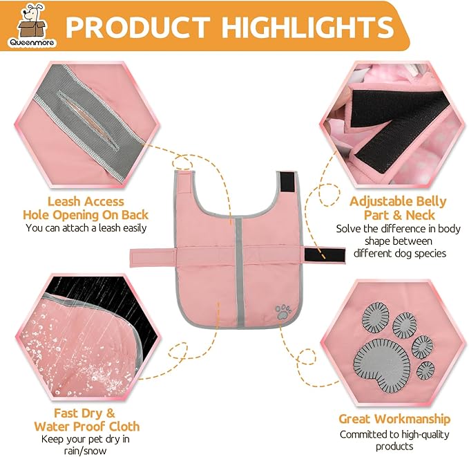 Queenmore Dog Winter Coat - Fleece Puffer Dog Down Vest, Cold Weather Pet Jacket for Small, Medium and Large Dogs (Light Pink, XS)