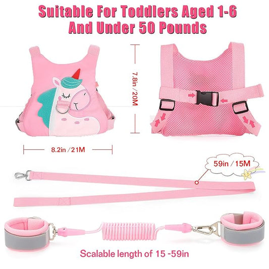 Toddler Leash-Baby Walking Safty Harness and Child Anti Lost Wrist Link for Girls/Boys Travel (Pink)