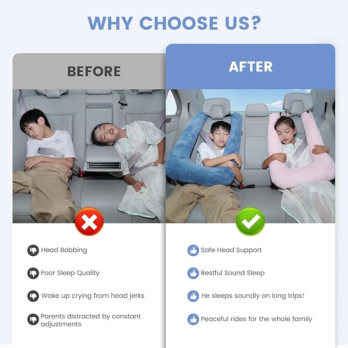 Car Pillow for Kids, Professional Kids Car Pillow for Sleeping Inflatable Carseat Travel - Safe, Reliable - Travel Pillows for Kid Adult Car Seats Blue