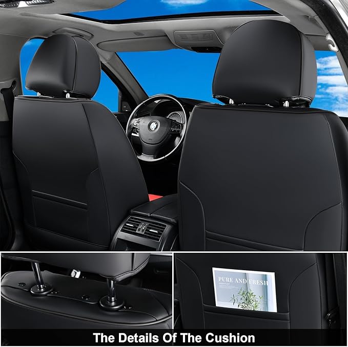 Coverado Car Seat Covers Full Set, Seat Covers for Cars, Car Seat Protector Waterproof, Nappa Car Seat Cushion, Car Seat Covers Front Seats and Back Fit for Most Cars BlackRed