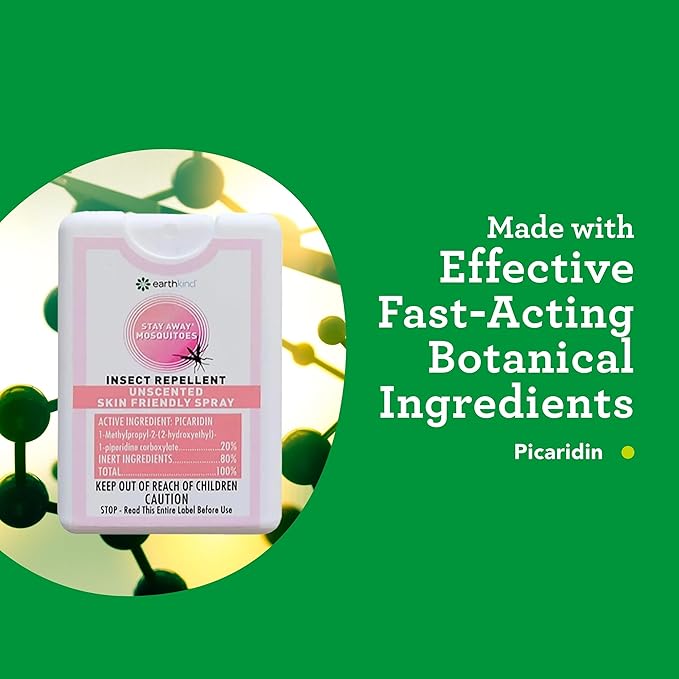 EarthKind Stay Away Mosquitoes Insect Repellent - Plant-Based, Unscented Mosquito Body Spray with Picaridin - Up to 14-Hour Protection - Safe for Children When Used As Directed - Travel Size (4-Pack)