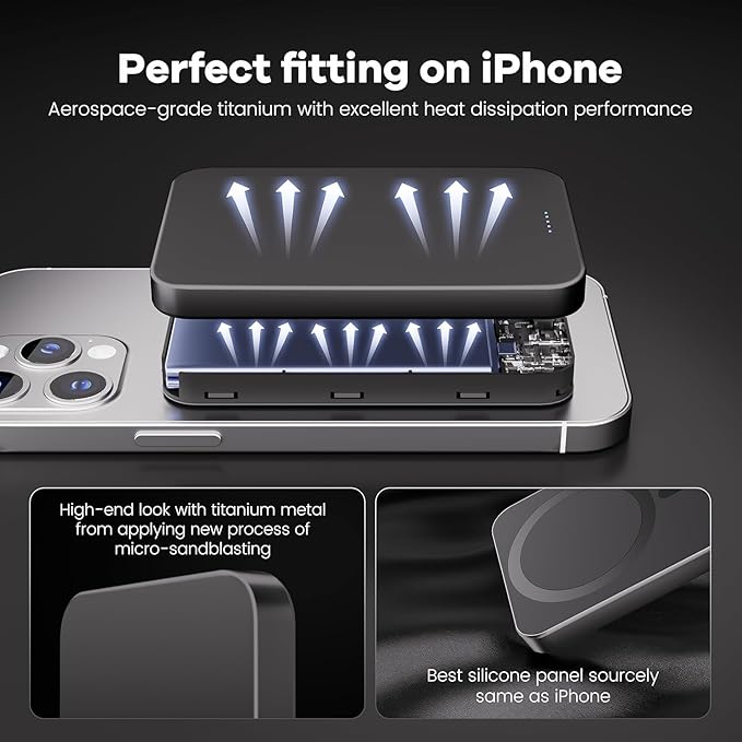 Magnetic Portable Charger – Industry-First Titanium Power Bank, 10,000mAh Ultra-Slim 0.5-Inch Design, 20W Fast Charging Battery Pack for iPhone 17/16/15/14/13/12/Air Series