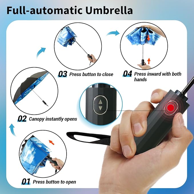 LLanxiry Compact Travel Umbrella, 44" Canopy, Automatic Open/Close Windproof Umbrella, 210T Pongee, 8-Rib Fiberglass, Travel Size Mini, Portable Rain/Sun Umbrellas UPF 50+ with Cover