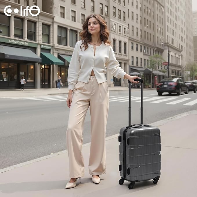 Coolife Luggage 21 x 8.5 x 15 Airline Approved Suitcase PC+ABS Spinner Built-In TSA lock Hardside Lightweight wheels (Champagne Gold, S(20in_carry on))