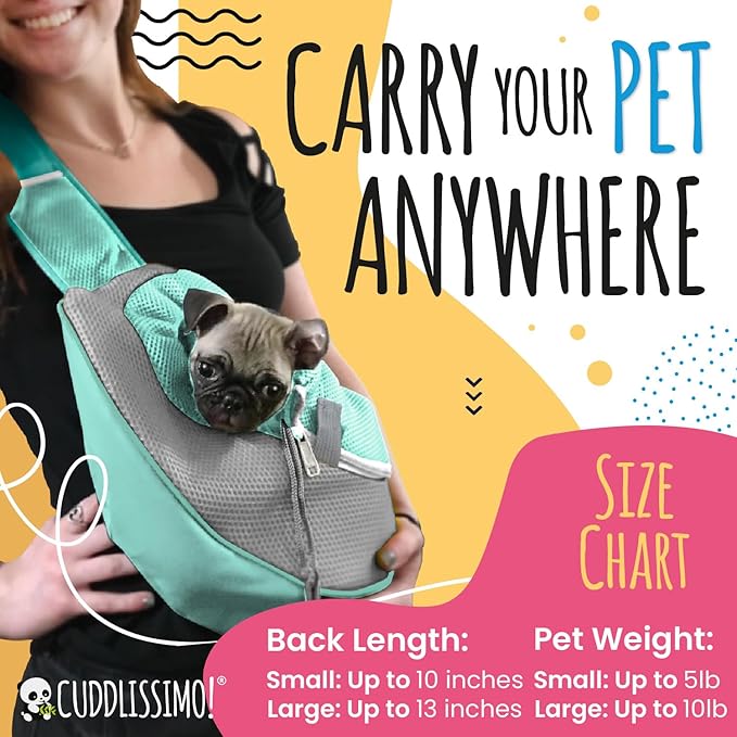 Cuddlissimo! Pet Sling Carrier - Soft Front-Chest Carrying Bag for Small Pets (Ideal for Dogs, Puppies & Cats 6–10 lbs) - Carefully Sized for Yorkshire Terrier, Maltese, Toy Poodle, Papillon -(Teal-L)