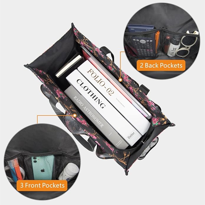 TOPDesign Utility Water Resistant Tote Bag with 13 Pockets, Top Zipper Closure & Thick Bottom Support, for Working Women