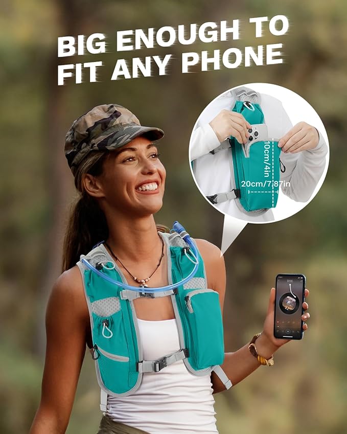 Running Vest for Women and Men, Hydration Running Backpack, Runners Vest, Hydration Vest, with Front Phone Holder, Adjustable Chest and Waist Strap
