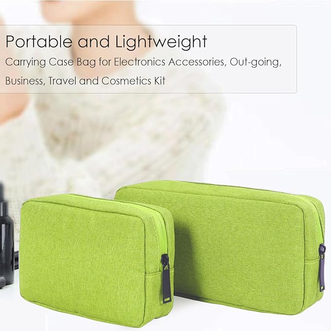 Electronics Accessories Organizer Pouch Bag, Electronic Organizer Travel Case Cord Storage Bag for Laptop Mouse Charger, Cable, Power Bank, Hard Drive, Various Accessories (Small+Big, Green)