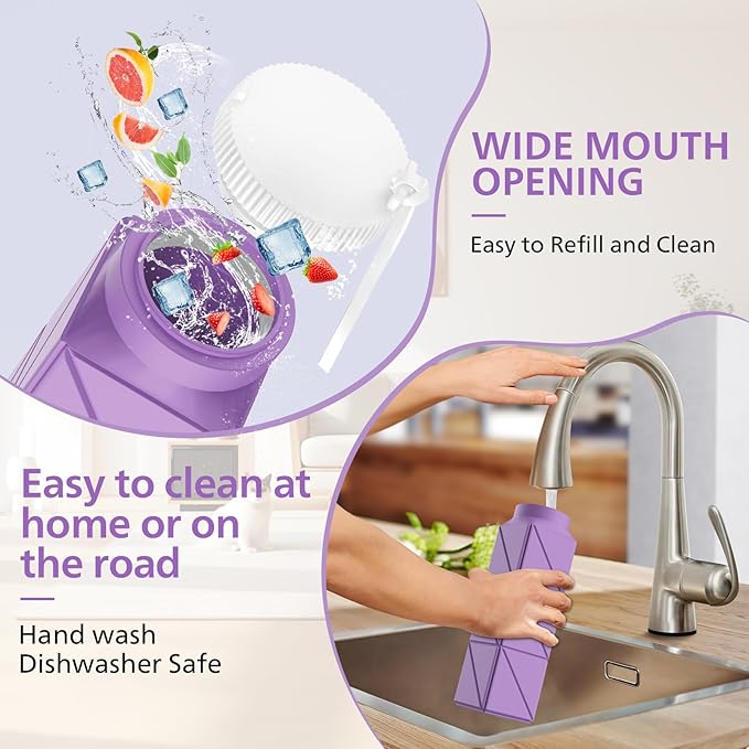 610ml Collapsible Water Bottles Upgrade Foldable Water Bottle BPA Free Reusable Lightweight LeakProof Silicone Water Bottles 20.6oz for Travel Gym Hiking Office Camping Sport Light Purple