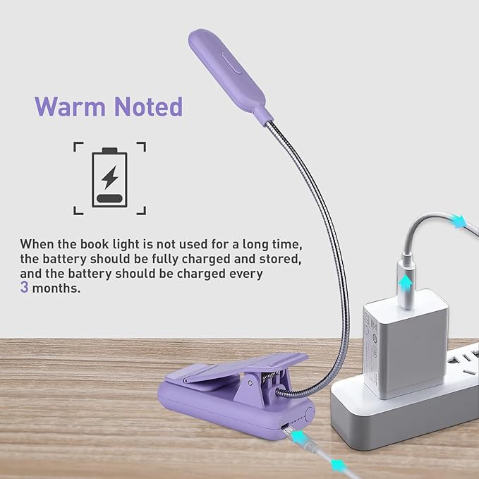 VAVOFO Rechargeable Book Light for Reading in Bed Kids, 7 LED Reading Light with 9-Level Warm Cool White Daylight, Eye Care Lamp with Power Indicator for Bookworms (Purple)