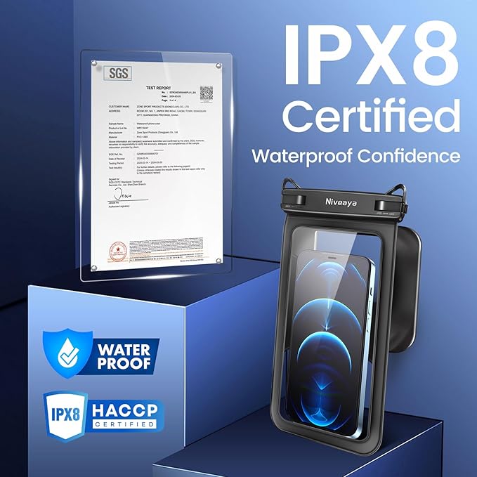 Niveaya [Floatable Floating Waterproof Phone Pouch 2 Pack-Up to 8.5", Large Space Adjustable Neck Lanyard Waterproof Phone Case, Phone Dry Bags for Vacation Beach Pool Kayak Cruise Travel Essentials