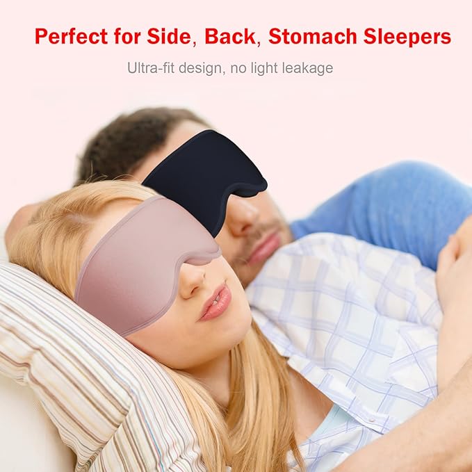 3D Sleep Mask with Earplugs, 100% Light Blackout Eye Mask for Sleep, Washable Sleeping Mask, 0 Pressure Eye Covers for Sleep with Wider Adjustable Strap, Only 1.3oz Light Soft Sleeping Mask (Pink)