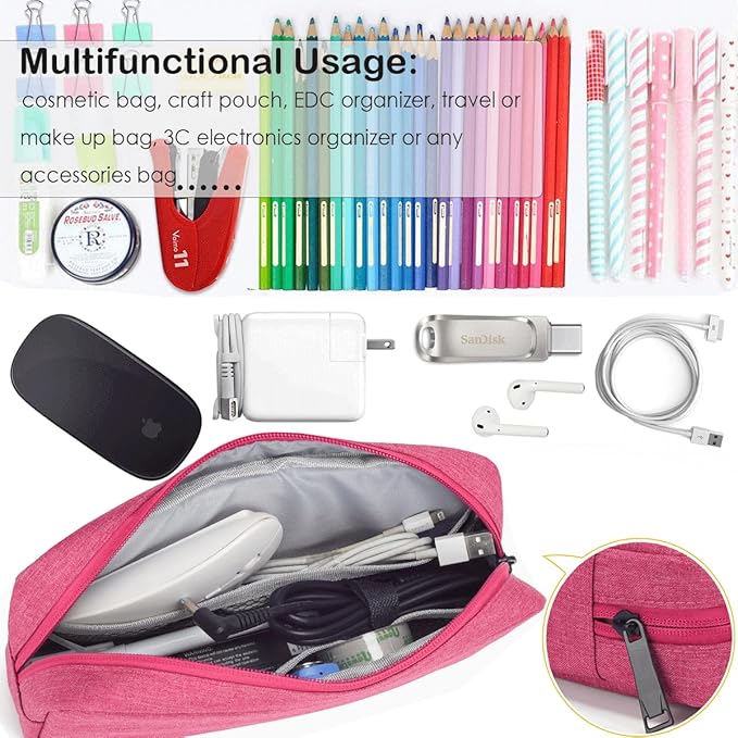 Universal Electronics/Accessories Soft Carrying Case Bag, Electronic Organizer Travel USB Cable Accessories Bag/Case for Out-Going, Business, Travel and Cosmetics Kit (Small+Big - Rose Red)