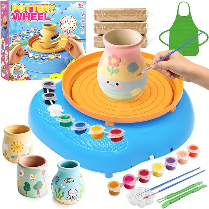 Weilim Pottery Wheel for Kids Complete DIY Pottery Painting Kit for Ages 8-12 Beginners with 4 Air-Dry Clay Packs and Tools, Arts Supplies Toys Birthday Gift for Boys Girls 6+ Years Old (Blue)