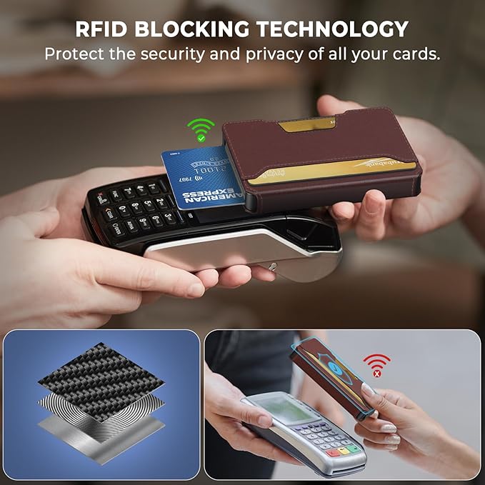 Slim Wallet for Men - Minimalist Mens Wallet with Money Clip, Aluminum Pop Up Card Case and Leather Slots Credit Card Holder RFID Blocking Wallet for Men with Gift Box