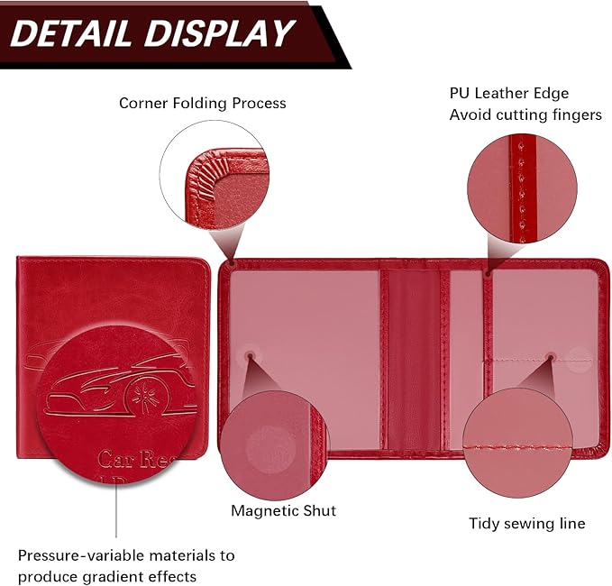 Registration and Insurance Card Holder, Vehicle Glove Box Car Organizer with Magnetic Closure, Interior Car Accessories for Documents, Cards, License Storage, 1-Pack Red