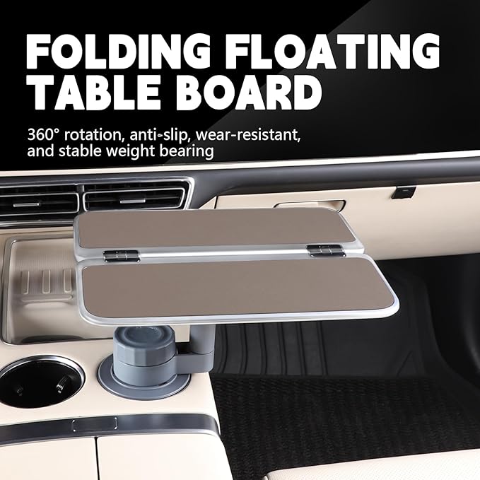 360° Rotating Folding Cup Holder Table, Steering Wheel Tray, Car & Laptop Desk - Car Accessories for Women & Men, Fit Tesla Model Y/3/S/Explorer/Maverick (Foldable Car Table Board (Brown))