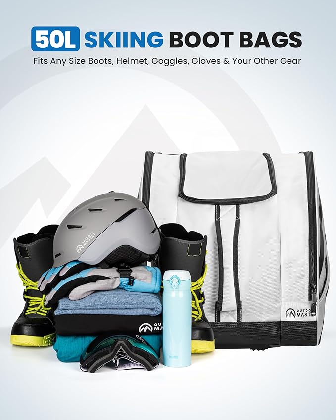 OutdoorMaster Boot Bag - 50L Ski Boots and Snowboard Boots Bag, Excellent for Travel with Waterproof Exterior & Bottom - for Men, Women and Youth