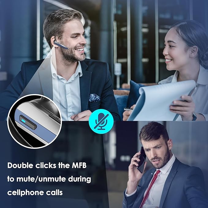 Bluetooth Headset, Wireless Headset with Mic, Bluetooth Headsets with Noise Cancelling Microphone & Mute Button for Computer Desk Cell Phones Trucker Home Office Work