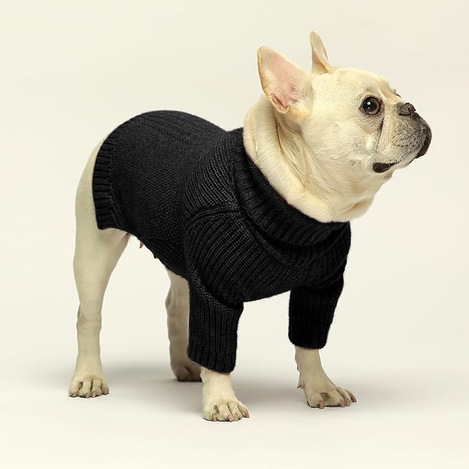 Fitwarm Dog Turtleneck Sweater, Thermal Knitted Pet Coat, Dog Winter Clothes for Small Dogs, Cat Apparel, Black, XL