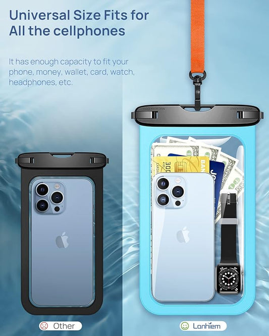 Lanhiem 10.5" Large Waterproof Phone Pouch, 2 Pack Universal IPX8 Waterproof Dry Bag with Lanyard for iPhone 16 15 14 Pro Max, Samsung Galaxy S24 S23 S22 Ultra, S23 FE, Pixel 9 8 Pro, Black+Mint