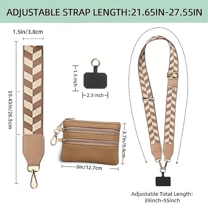 Crossbody Body Phone Holder for Women, New Phone Strap with Zippered Pouch, Adjustable Crossbody Strap (Dark brown)