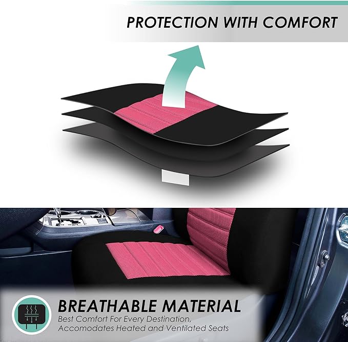 FH Group Automotive Car Seat Covers Front Set Premium 3D Air Mesh Front Seat Covers, Airbag Compatible Universal Fit Interior Accessories for Cars Trucks and SUVs - Pink