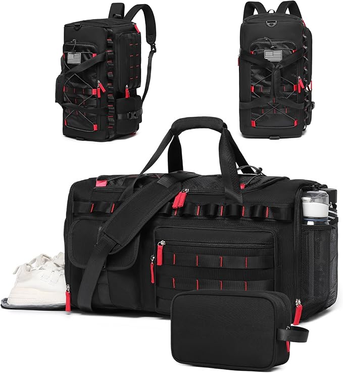 MCBD Gym Bags for Men & Women, 45L Travel Duffle Sports Backpack with Shoes & Laptop Compartment, Large Workout Carry On Bag Weekender Overnight Tote, Black