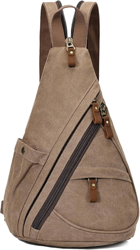 KL928 Canvas Sling Bag - Small Crossbody Backpack Shoulder Casual Daypack Rucksack for Men Women(Large Version)