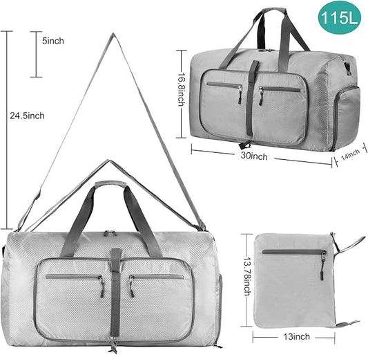 Dimayar Travel Duffle Bag for Men Women - Foldable Duffel Bag with Shoes Compartment - Overnight Bags Waterproof & Tear Resistant(115L,Space Gray)