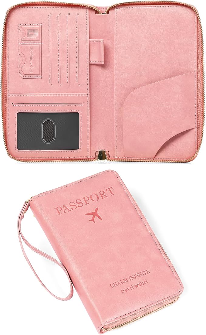 Leather RFID Blocking Passport Holder Travel Wallet, Passport Cover/Travel Wallet for Women/Men with