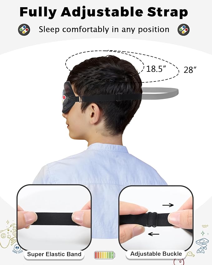 BeeVines 100% Real Mulberry Silk Sleep Mask 2 Pack, Original Design Game Themed Pure Silk Blackout Eye Cover for Adults & Teens, Adjustable Strap, Skin-Friendly Eye Mask, Reduce Puffy Eyes, for Travel