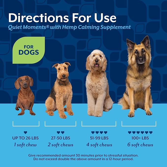 NaturVet Quiet Moments Plus Hemp Calming Aid Soft Chews for Dogs, Count of 60, 60 CT