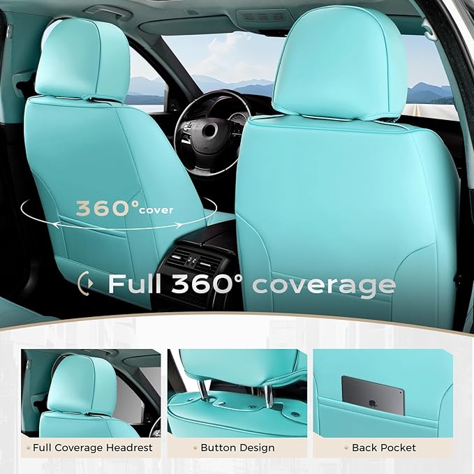 Coverado Car Seat Covers Full Set, Car Seat Protector Waterproof, Nappa Leather Car Seat Cushion, Seat Covers for Cars, Front Seats and Back Universal Fit for Most Cars
