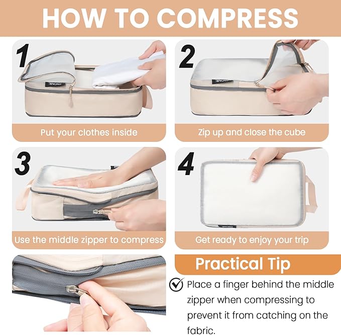 BAGAIL 6 Set Ultralight Compression Packing Cubes Packing Organizer for Travel Accessories Luggage Suitcase Backpack