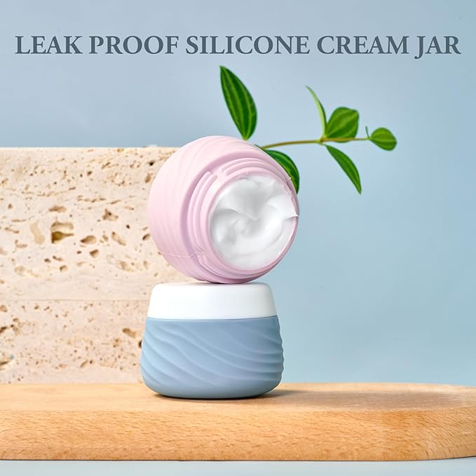 Travel Containers for Toiletries, Silicone Jar with Lid Eternal Moment, TSA Approved Travel Size Bottles with Clear Bag, Leak-proof Traveling Accessories Cosmetic for Lotion Face Body Cream (4 Pack)