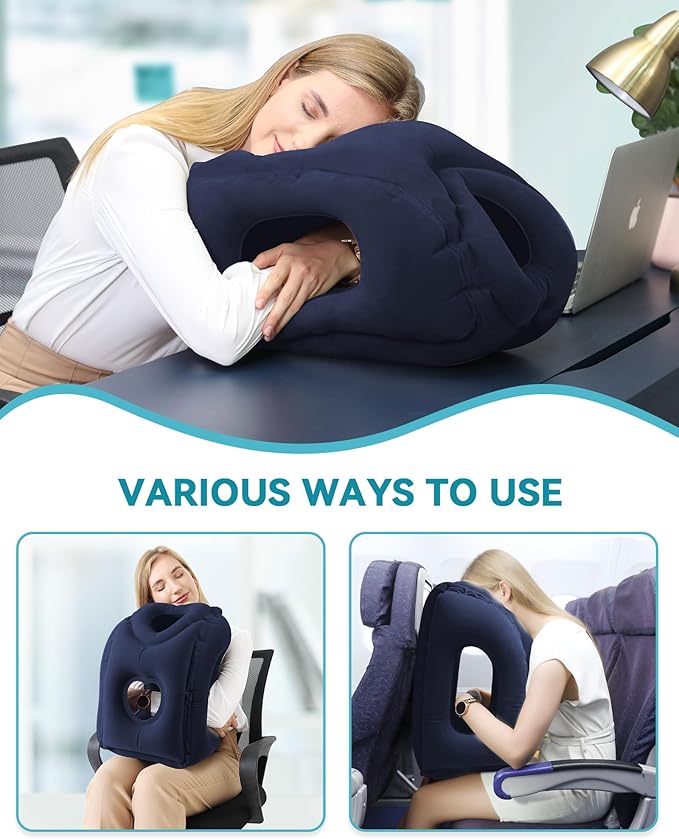 JefDiee Travel Pillow,Inflatable Airplane Pillow for Sleeping Comfortably Supports Head and Chin for Airplane,Car,Bus and Office