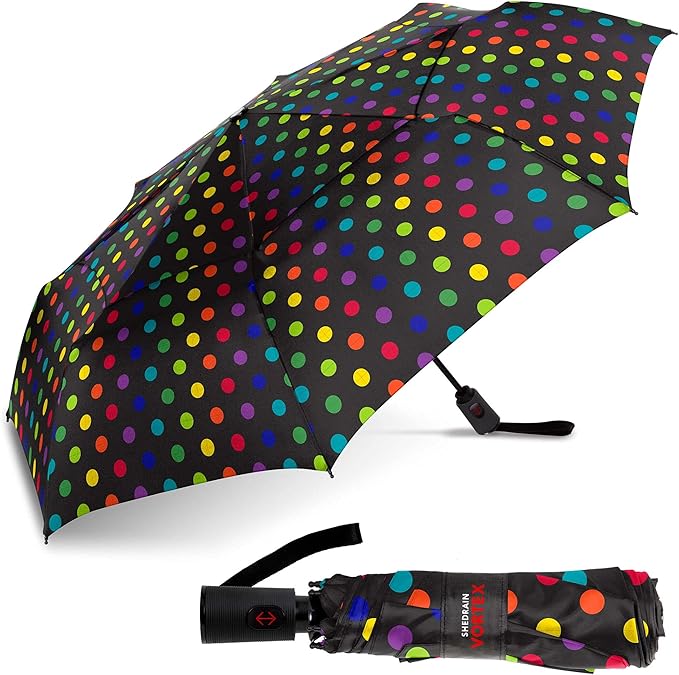 ShedRain Compact Folding Travel Umbrella – Push-Button Open & Close, Vented Double Canopy, Protects from Rain, Sun, & Wind