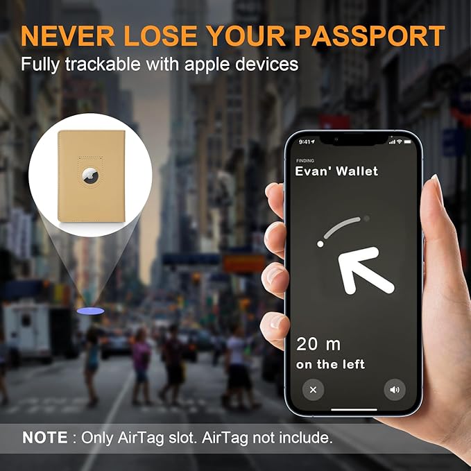 Full Grain Leather AirTag Passport Holder Wallet Cover for Men and Women Travel, Passport Holder with AirTag Slot Passport Wallet, Travel Essentials Genuine Leather Passport Cover Gifts (Black)