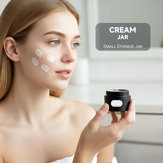 Travel Size Containers, 1OZ Small Plastic Containers with Lids, Travel Container for Creams, Lotion, Toiletries, Makeup (4PCS Black Plastic Jars)
