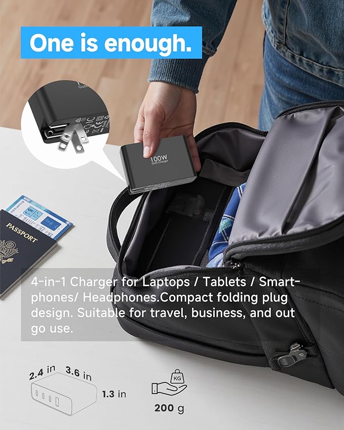 100W USB C Fast Charger, 4-Port PD Wall Charger with Led Display&Foldable Plug, Portable Laptop Charger for MacBook Air/Pro, ipad Air/Pro, for iPhone 16/16 Pro Max/15 Series, Galaxy S24/S23 Ultra