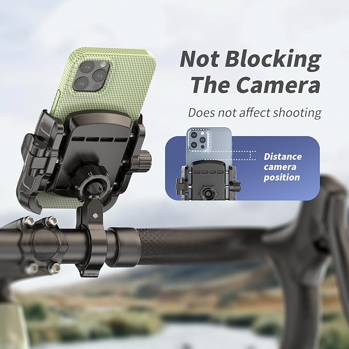 Bike Motorcycle Phone Mount with Aluminum Alloy Mounting Base, [1s Lock & Release] [No Block Camera] Bicycle Handlebar Cell Phone Holder for Scooter ATV, Fit 5.4-7.2" Smartphone