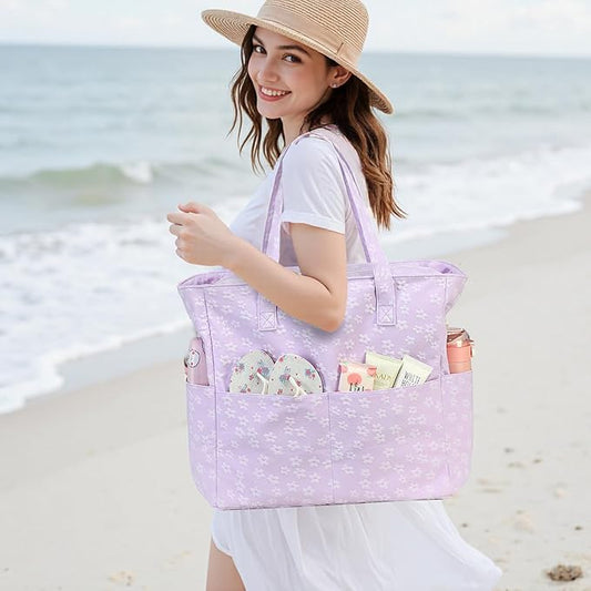 Bluboon Waterproof Beach Tote Pool Bags for Women Ladies Extra Large Carry On Bag With Wet Compartment for Weekender Travel