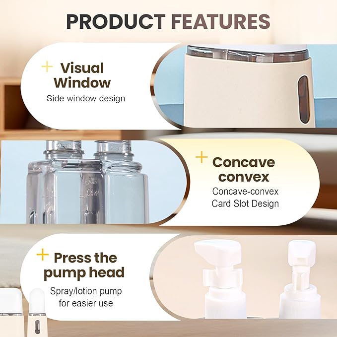 Mini Shampoo Dispenser, Portable Travel Bottle Set, Leak Proof Containers with Labels,Reusable Travel Bottles for Toiletries,Airplane Accessories for Women Men (B-Blue)