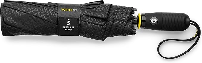 ShedRain Vortex V2 Automatic Compact Folding Windproof Travel Umbrella – Rain & Windproof Vented Double Canopy – Protect from Rain, Sun & Wind - Wind Tunnel Tested to 75 mph